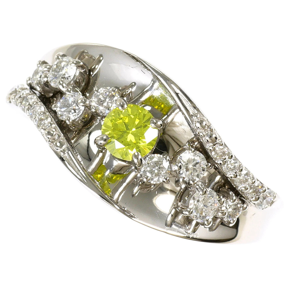 PT950 Platinum Ring, 1 Yellow Diamond 0.170ct, 0.36ct, Certificate of Authent...